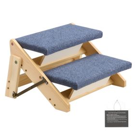 Wood Pet Stairs, 2-Step Dog Stairs for Beds, Sofa & Cars, 110lbs Load Capacity, Floded Flat Design