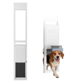 Dog Door for Sliding Glass Door, 75 7/8" to 80 11/16" Adjustable Height, Aluminum Alloy Frame with Flap and Rotating Hinge, Lock Design