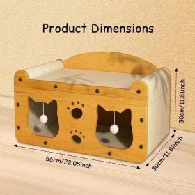 Multi-Style Double-Layer Cat Scratcher House, 2-Tier Large Cat Villa Bed With Corrugated Cardboard, Interactive Hanging Balls & Ergonomic Neck Su (Option: MD CAT1)