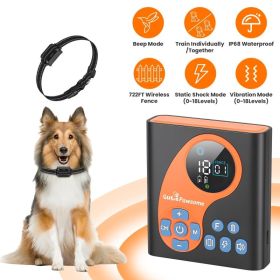 2 In 1 Wireless Dog Fence System With Training Collar Invisible Dog Fence IP68 Waterproof With 722FT Adjustable Range Beep Vibration Static Shock (Option: 1 Transmitter and 1 Collar)